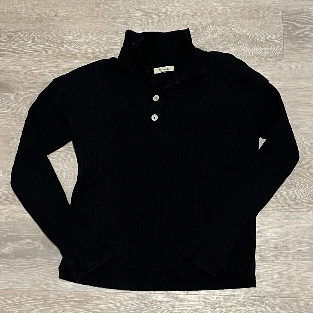 Madewell Black Long Sleeve Quarter Button Shirt - Size XXS